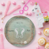 Schöne Meerpferde, Hochzeit am Strand, Muscheln Pappteller (Party)