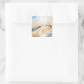 Schöne Meerseite in Ölgemälde Quadratischer Aufkleber (Tasche)