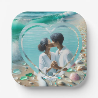 Schöne Meerwasserglas-Foto-Hochzeit Pappteller