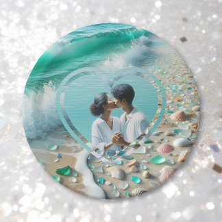 Schöne Meerwasserglas-Foto-Hochzeit Pappteller