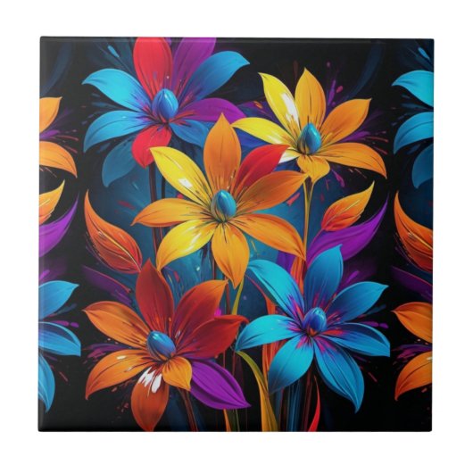 Schöne mehrfarbige Blume Design-32908 Fliese (Vorderseite)