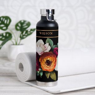 Schöne mehrfarbige Blüte auf schwarz / Name Trinkflasche