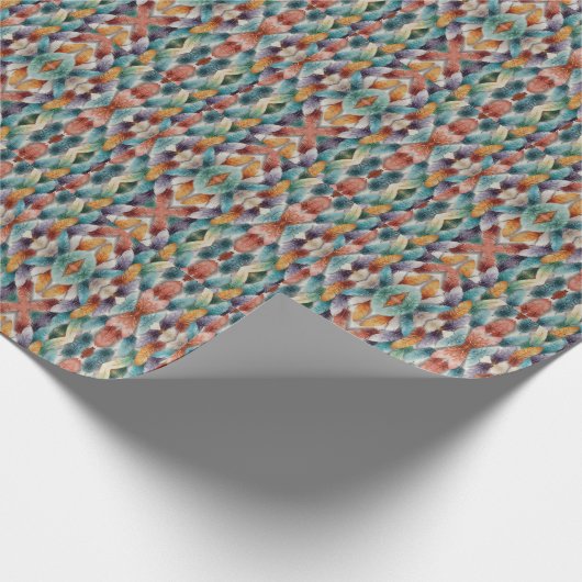 Schöne mehrfarbige Eiskristall-Federn Geschenkpapier (Ecke)