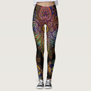 Schöne mehrfarbige Paisley auf Schwarz Leggings