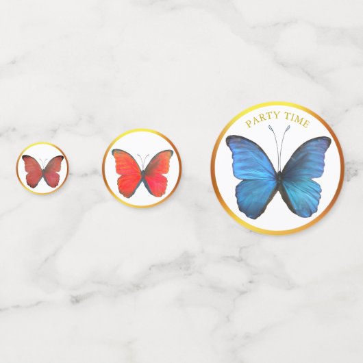 Schöne mehrfarbige Schmetterlinge und goldene Rahm Konfetti (Vorderseiten)