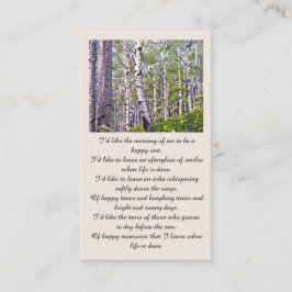 Schöne Memorial Sympathy Card Visitenkarte