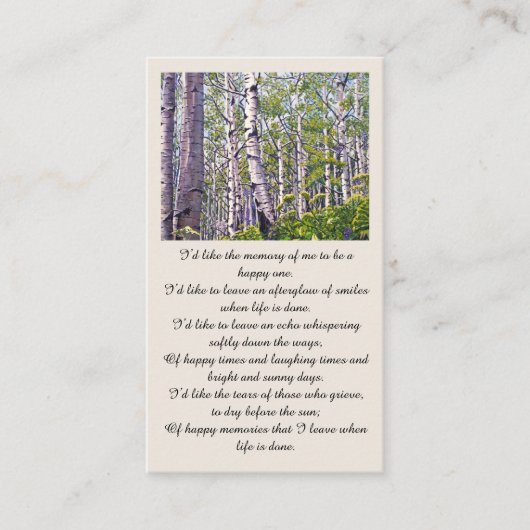 Schöne Memorial Sympathy Card Visitenkarte (Vorderseite)