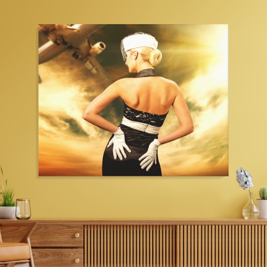 Schöne Menschen Retro Flug Attendant Leinwand Kuns (Insitu (Wohnzimmer))
