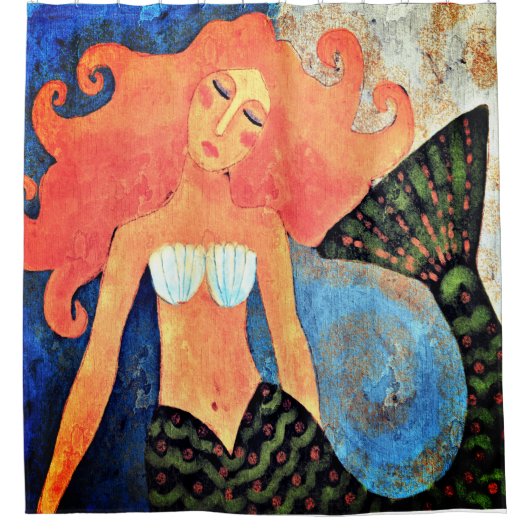 Schöne Mermaid Abstrakte Kunst Duschvorhang (Vorderseite)