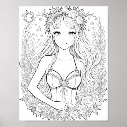 Schöne Mermaid Aduloring-Färbung Poster (Vorne)