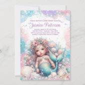 Schöne Mermaid Baby Girl Dusche Einladung (Vorderseite)
