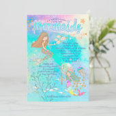 Schöne Mermaid Geburtstagseinladung Einladung (Stehend Vorderseite)