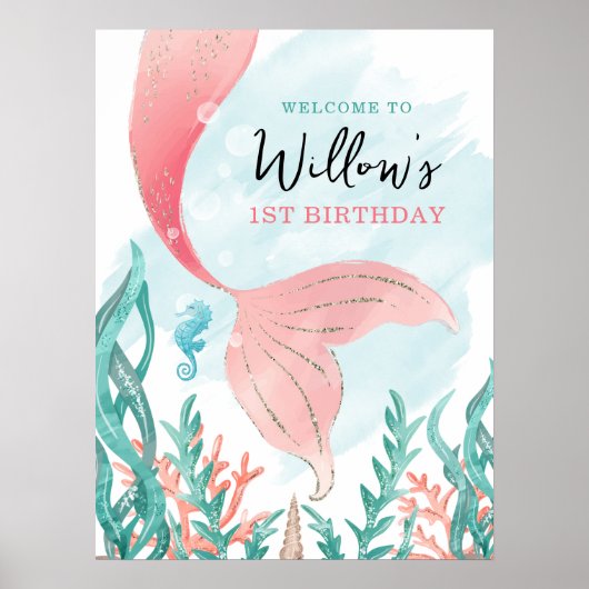 Schöne Mermaid Girl Birthday Poster-Zeichen Poster (Vorne)