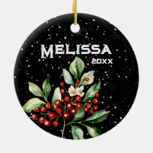 SCHÖNE MERRY CHRISTMAS, HOLLY SPRIG, STRUMPF, KERAMIK ORNAMENT