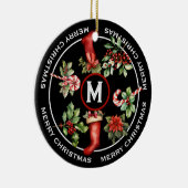 SCHÖNE MERRY CHRISTMAS, POINSETTIA, CANDY CANE KERAMIK ORNAMENT (Rechts)