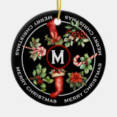 SCHÖNE MERRY CHRISTMAS, POINSETTIA, CANDY CANE KERAMIK ORNAMENT (Vorne)