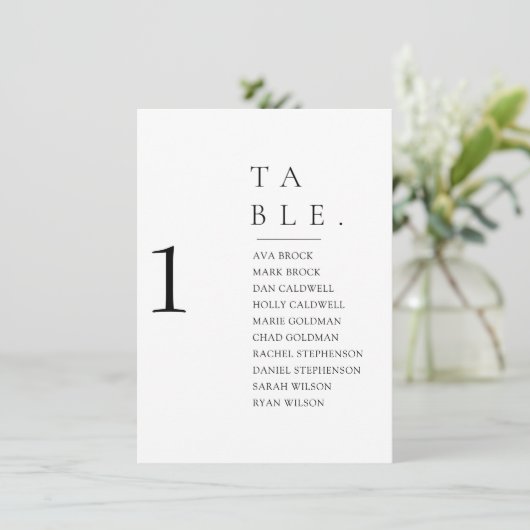 Schöne minimale Tischnummer Sitzkarte (Stehend Vorderseite)