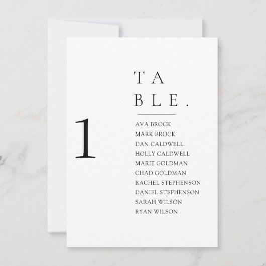 Schöne minimale Tischnummer Sitzkarte (Vorderseite)