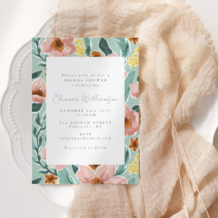 Schöne Mint-Sage-Blush-Pink-Floral-Braut-Dusche Einladung