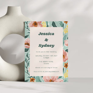 Schöne Mint-Sage-Blush-Pink-Floral-Hochzeit Einladung