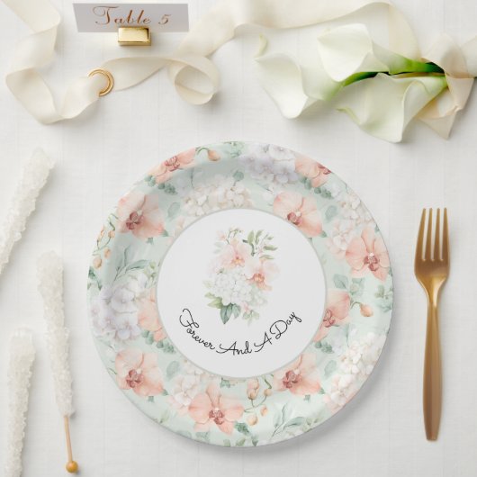 Schöne Minze Pfirsich Orchideen Blumen Hochzeit Pappteller (Hochzeit)