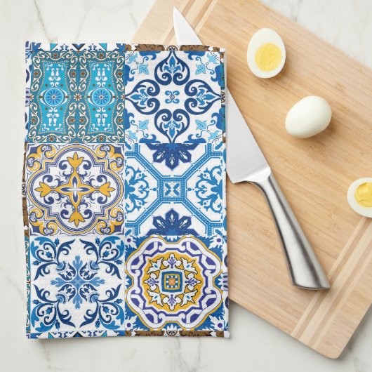 🤩 Schöne Mischung von Azulejos Geschirrtuch (Viertel Falte)
