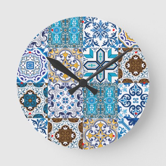 🤩 Schöne Mischung von Azulejos Runde Wanduhr (Vorderseite)