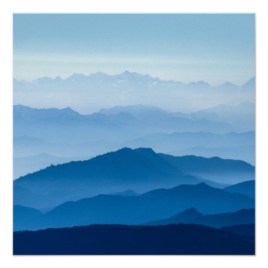 Schöne Misty Mountain Range | Blaue Strahlung Poster (Vorderseite)