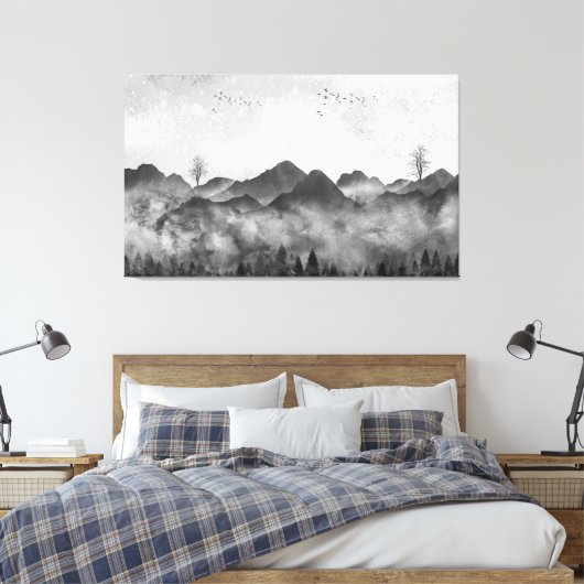 Schöne Misty Mountains und Wald Leinwanddruck (Insitu (Schlafzimmer))
