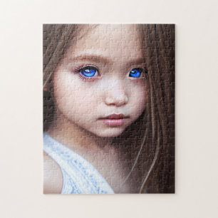 SCHÖNE, MIT AUGEN KLEINE MÄDCHEN KUNST JIGSAW PUZZ PUZZLE