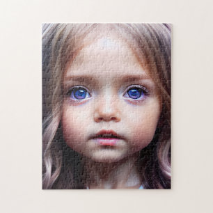 SCHÖNE, MIT AUGEN KLEINE MÄDCHEN KUNST JIGSAW PUZZ PUZZLE