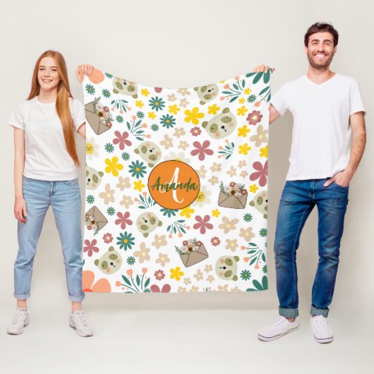 Schöne mit Monogramm Blume pastellweiß Fleecedecke (Beispiel)