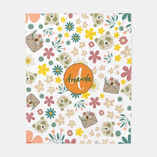 Schöne mit Monogramm Blume pastellweiß Fleecedecke (Vorderseite)