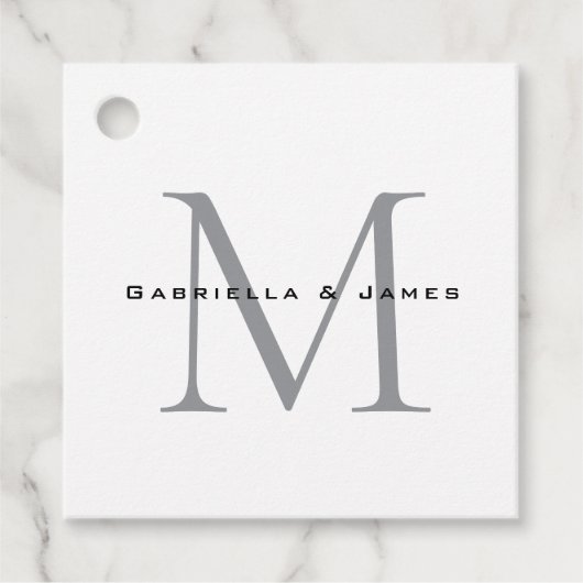 Schöne Mit Monogramm Schwarz-weiße Graukalligraphi Geschenkanhänger (Vorderseite)