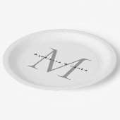 Schöne Mit Monogramm Schwarz-weiße Graukalligraphi Pappteller (Schrägansicht)