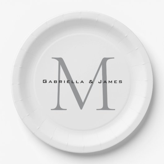 Schöne Mit Monogramm Schwarz-weiße Graukalligraphi Pappteller (Vorderseite)