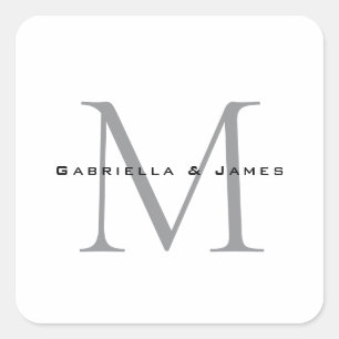 Schöne Mit Monogramm Schwarz-weiße Graukalligraphi Quadratischer Aufkleber