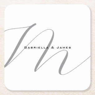 Schöne Mit Monogramm Schwarz-weiße Graukalligraphi Rechteckiger Pappuntersetzer