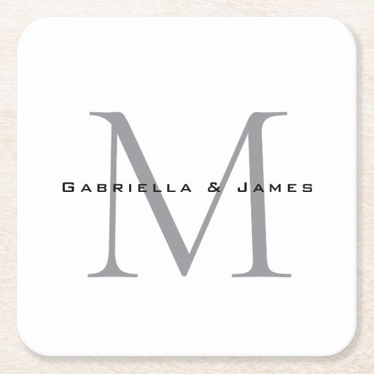 Schöne Mit Monogramm Schwarz-weiße Graukalligraphi Rechteckiger Pappuntersetzer (Vorderseite)