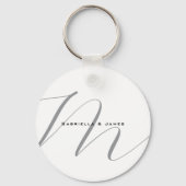 Schöne Mit Monogramm Schwarz-weiße Graukalligraphi Schlüsselanhänger (Vorderseite)