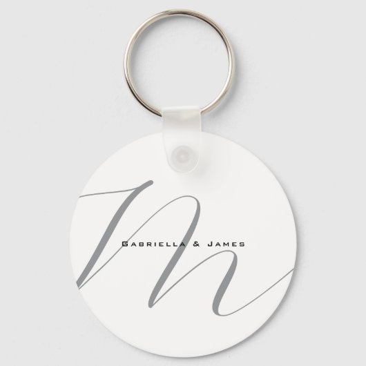 Schöne Mit Monogramm Schwarz-weiße Graukalligraphi Schlüsselanhänger (Vorderseite)
