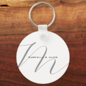 Schöne Mit Monogramm Schwarz-weiße Graukalligraphi Schlüsselanhänger (Vorderseite)