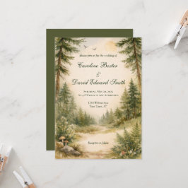 Schöne mit Wasserfarben gemalte Waldszene Hochzeit Einladung