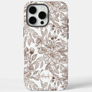 Schöne Mocha-Mousse-Vintage-Blumen iPhone 16 Pro Max Hülle
