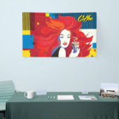 Schöne Mode-Frau mit Kaffee-Cup-Pop Kunst Banner (Messeveranstaltung)