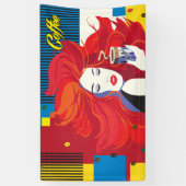 Schöne Mode-Frau mit Kaffee-Cup-Pop Kunst Banner (Vertikal)