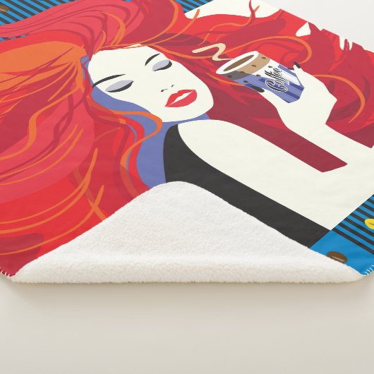 Schöne Mode-Frau mit Kaffeetasse modern Sherpadecke (3/4)