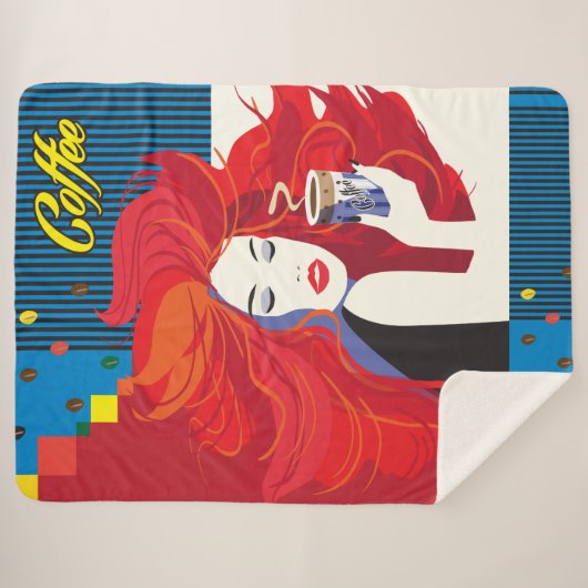 Schöne Mode-Frau mit Kaffeetasse modern Sherpadecke (Vorderseite (Horizontal))