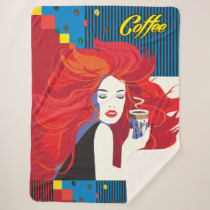 Schöne Modefrau mit der Kaffeetasse modern Sherpadecke