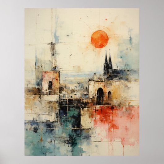 Schöne moderne abstrakte alte Kleinstadtmalerei Poster (Vorne)